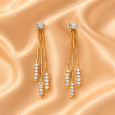 Crystal Triple-Chain Tassel Drop Earrings