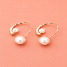 Rose-Gold Double Pearl Open-Hoop Earrings