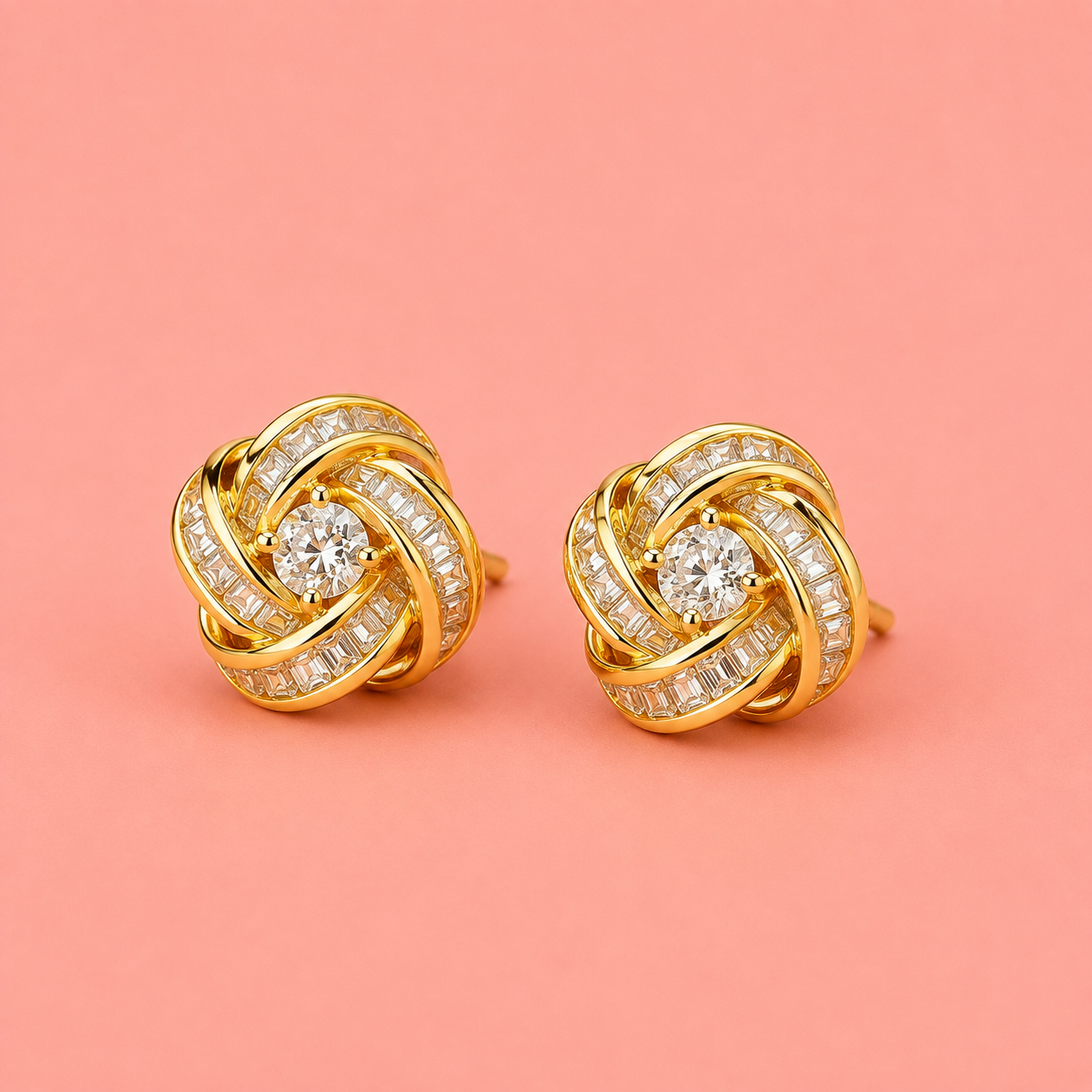 Crystal Love-Knot Gold-Tone Stud Earrings