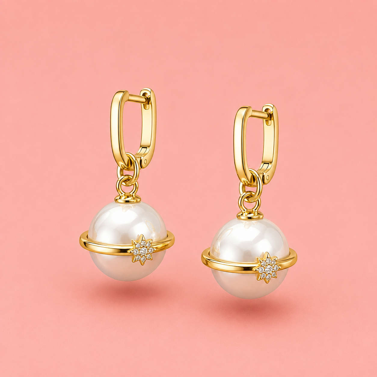 Celestial Pearl Planet Gold-Tone Drop Earrings
