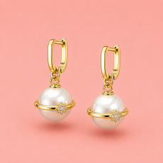 Celestial Pearl Planet Gold-Tone Drop Earrings