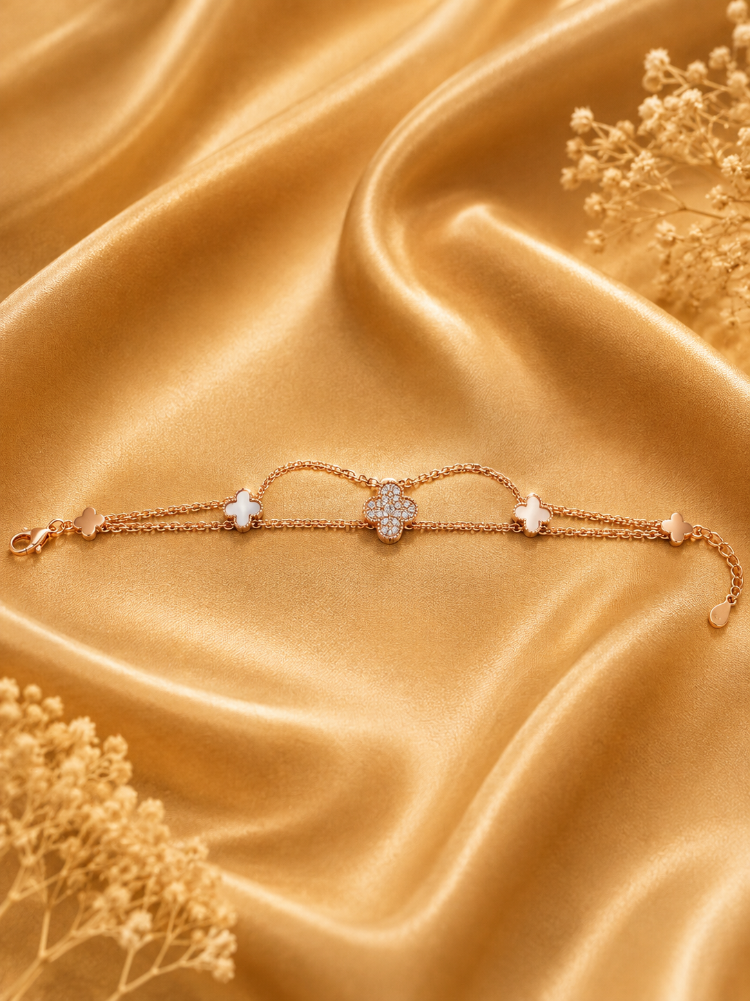 Mother-of-Pearl Clover Double-Layer Rose-Gold Necklace