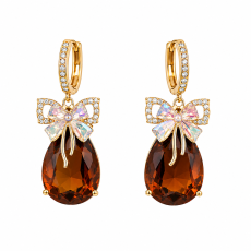 Amber Teardrop Bow Gold-Tone Earrings