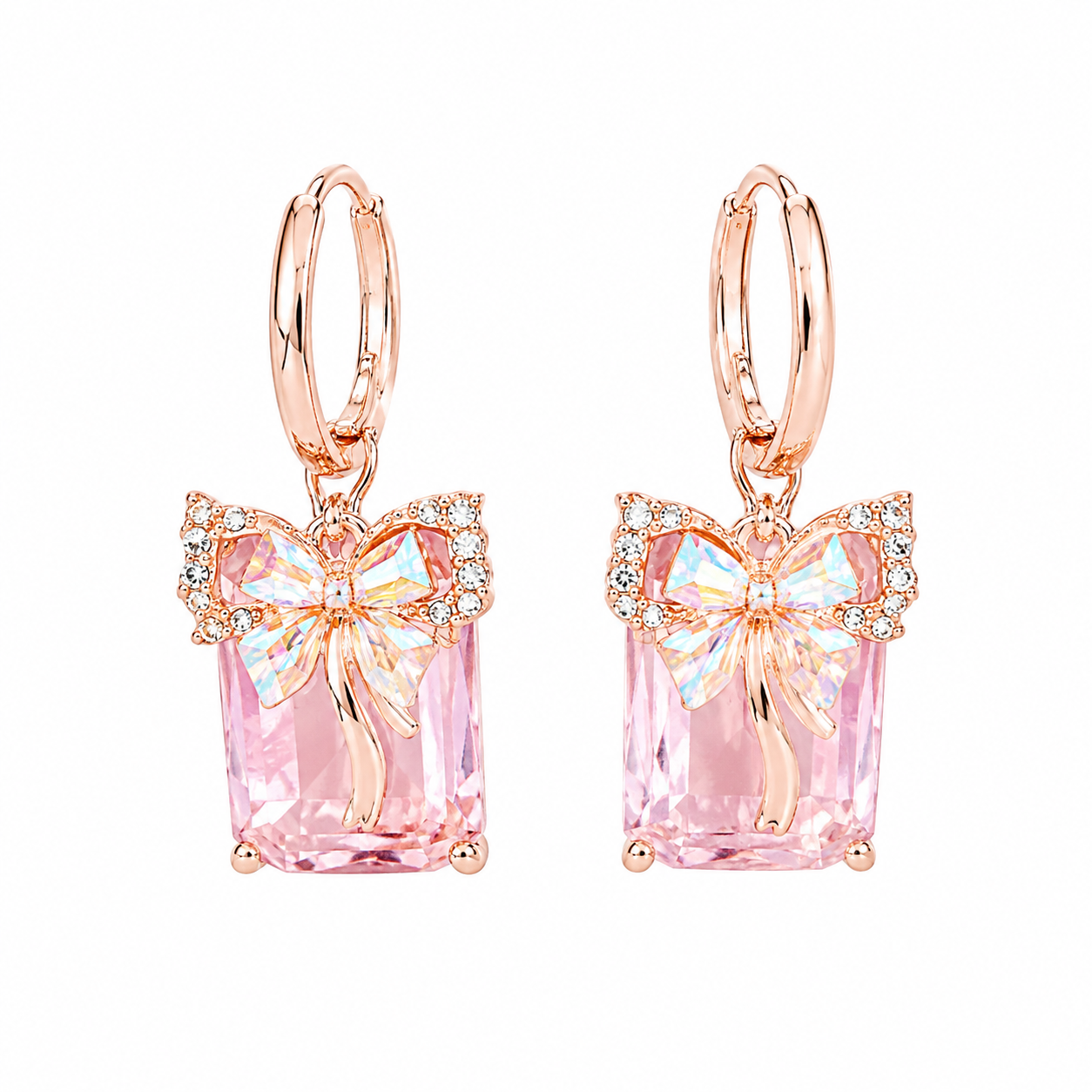 Pink Gift Bow Rose-Gold-Tone Drop Earrings