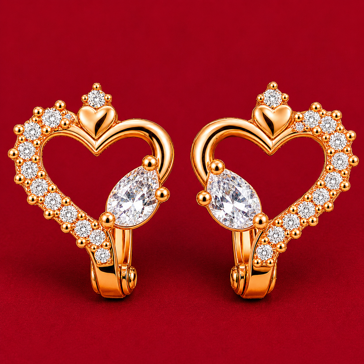 Crystal Heart Gold-Tone Earrings