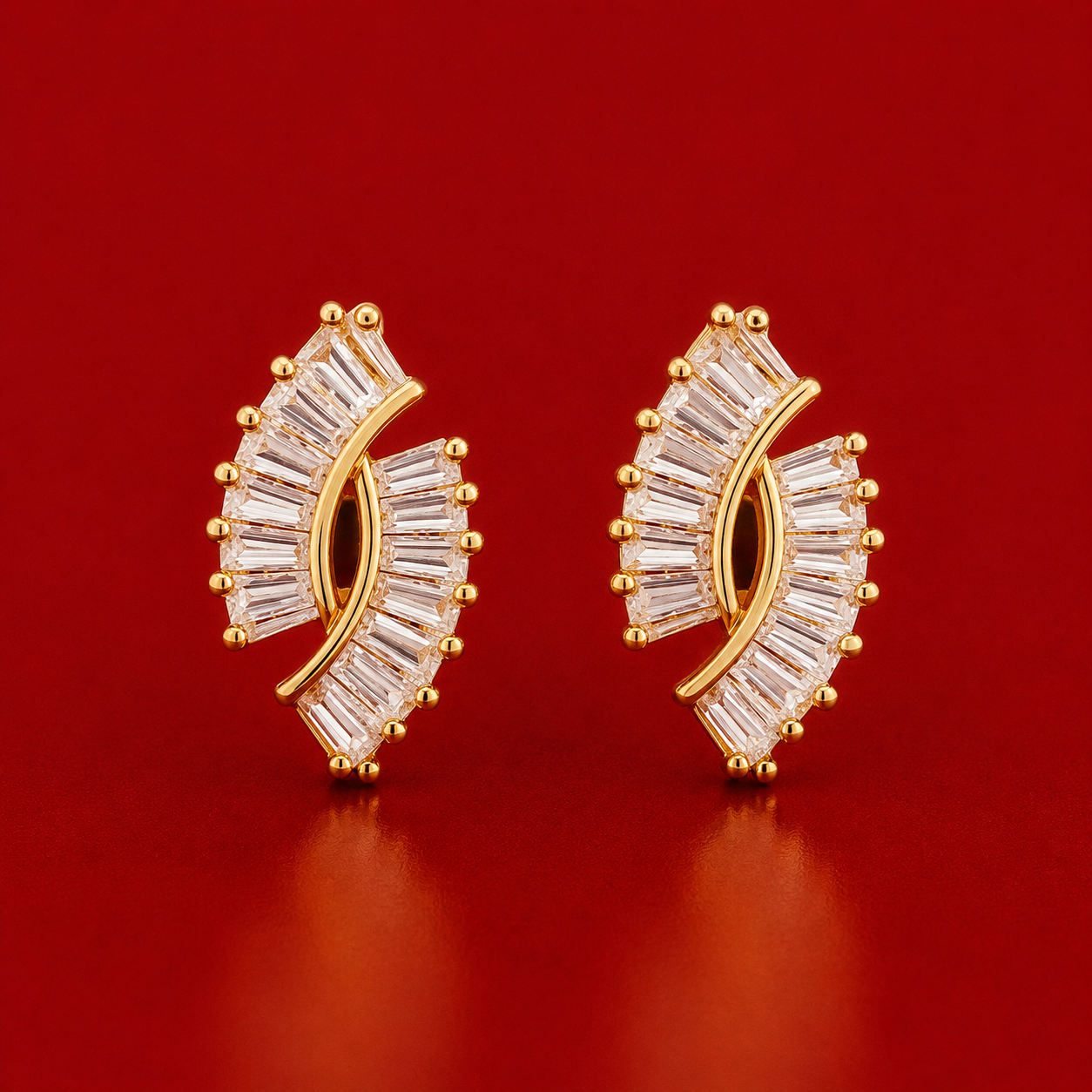 Baguette Fan Gold-Tone Stud Earrings