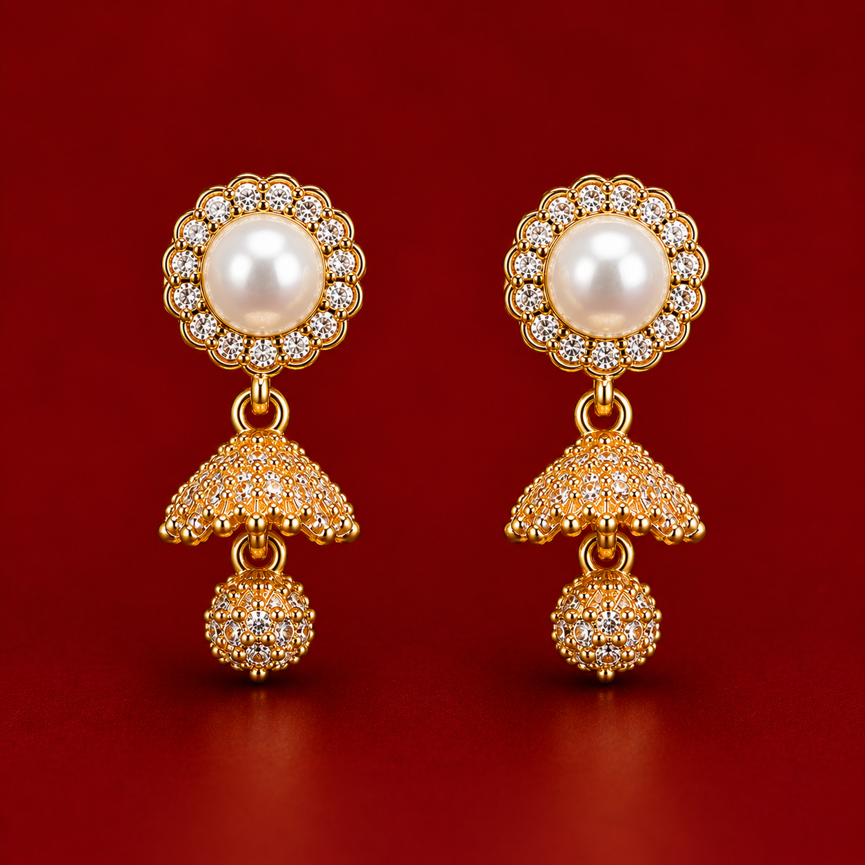 Pearl Halo Gold-Tone Mini Jhumka Earrings
