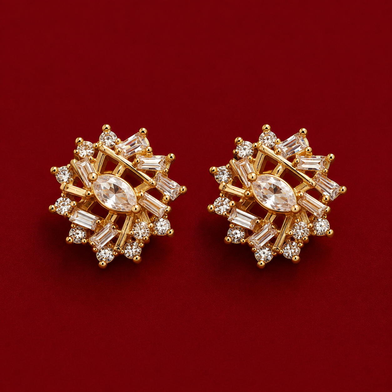 Radiant Starburst Crystal Gold-Tone Stud Earrings