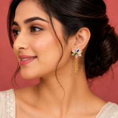 Multicolour Crystal Flower Tassel Earrings