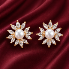 Pearl-Centre Crystal Sunburst Stud Earrings