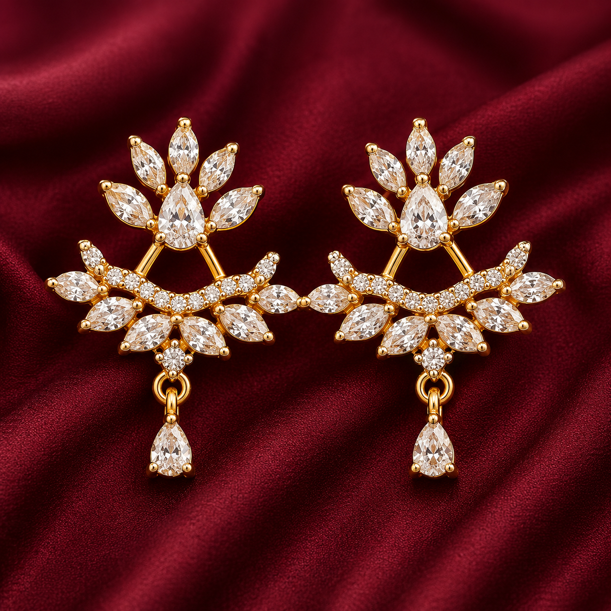 Crystal Floral Vine Gold-Tone Drop Earrings