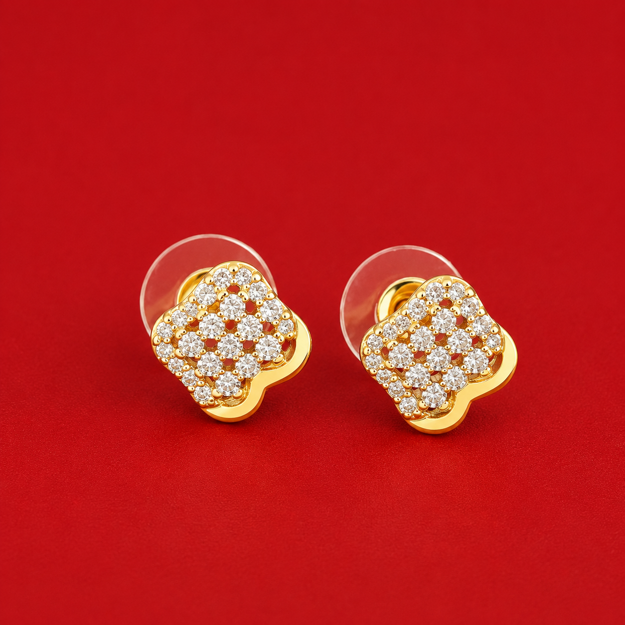 Crystal Clover Gold-Tone Stud Earrings