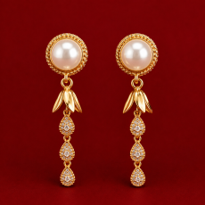 Pearl-Style Triple Teardrop Gold-Tone Earrings