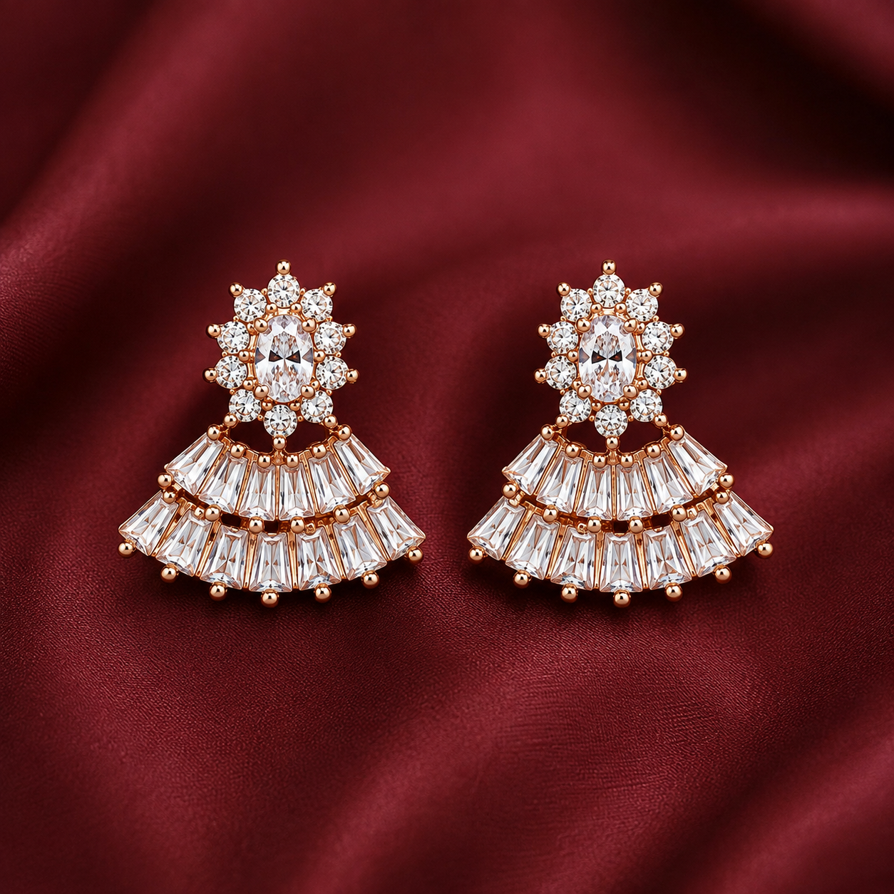 Crystal-Style Floral Fan Drop Earrings