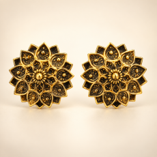Antique Gold-Tone Floral Mandala Stud Earrings