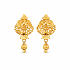 Traditional Gold-Tone Temple Motif Drop Earrings