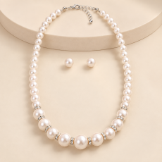Elegant White Pearl-Style Necklace & Stud Earrings Set