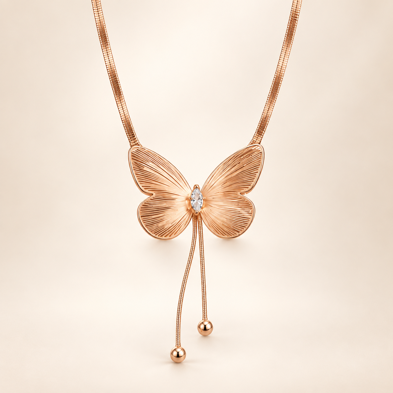 Elegant Rose Gold Textured Butterfly Pendant Necklace