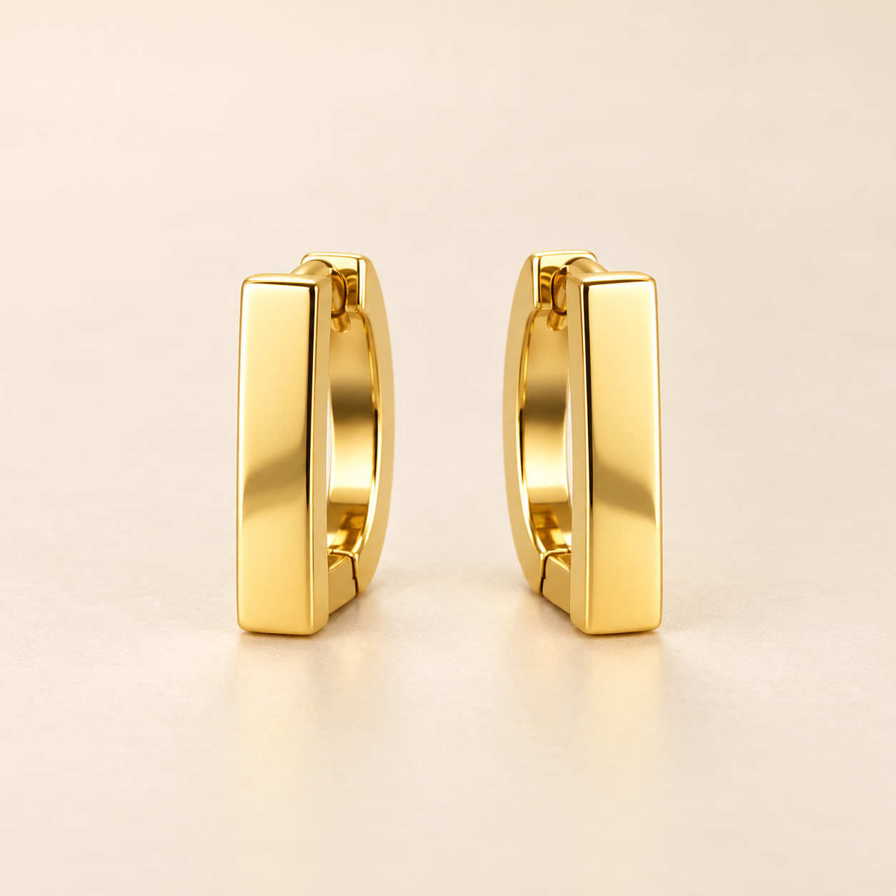 Modern Gold Rectangular Huggie Hoop Earrings