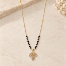 Elegant CZ Triple-Leaf Gold Mangalsutra