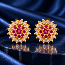 Royal Ruby & Crystal Sunburst Floral Gold Stud Earrings