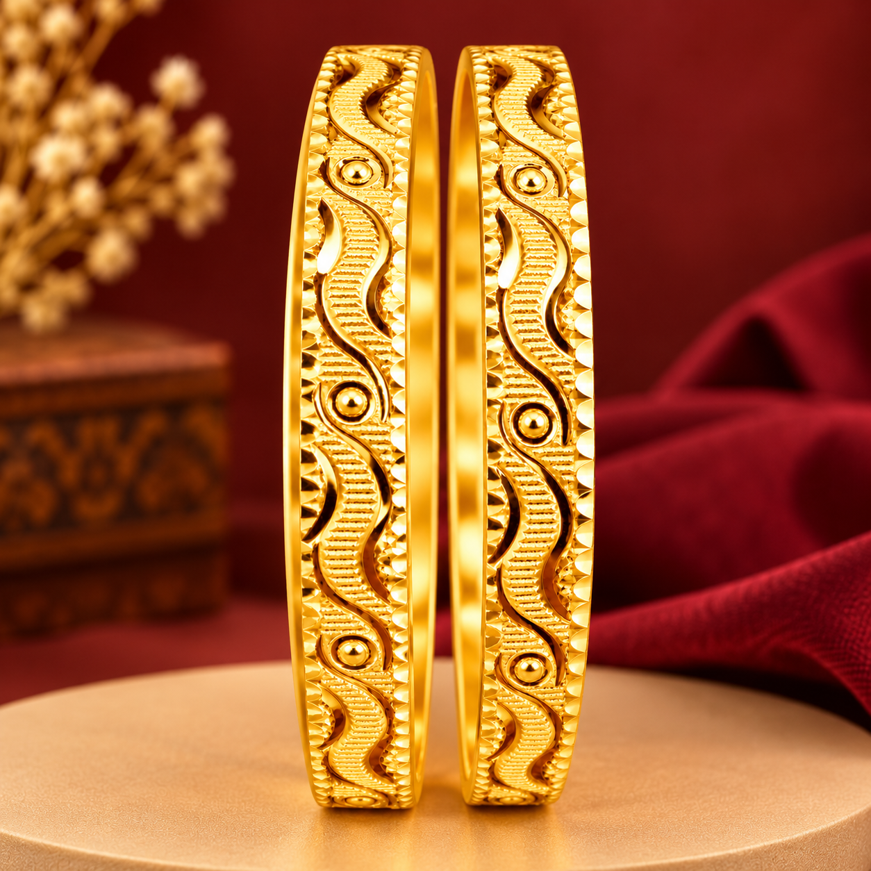 Wave Pattern Gold-Tone Bangles – Set of 2