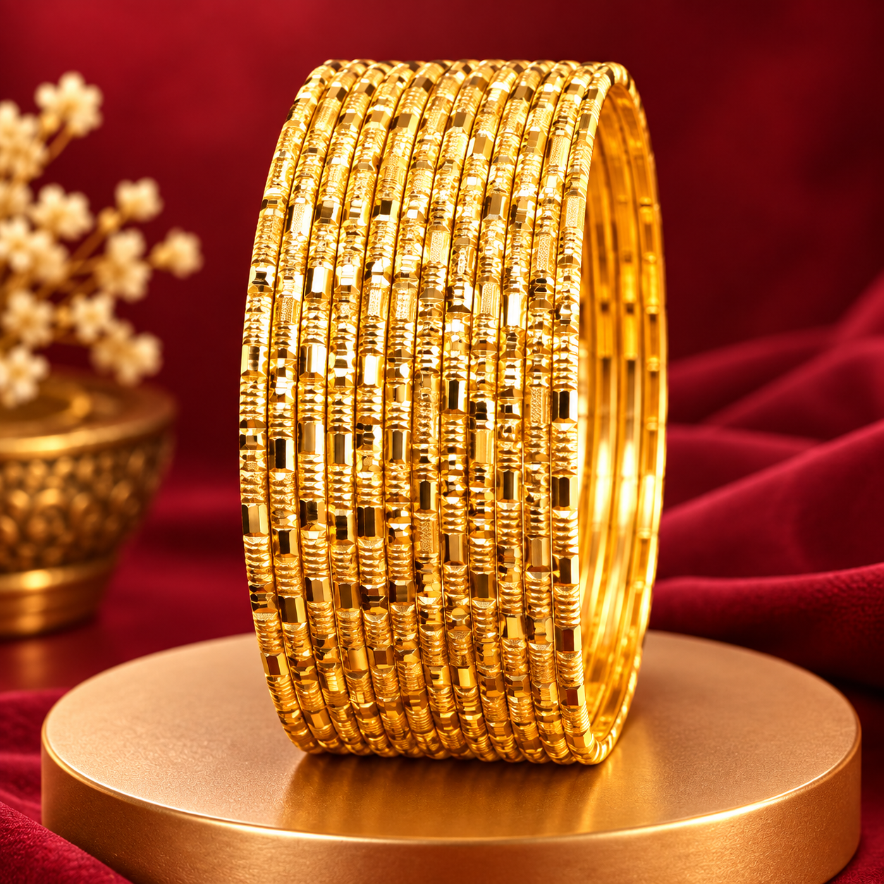 Textured Gold-Tone Slim Bangle Set