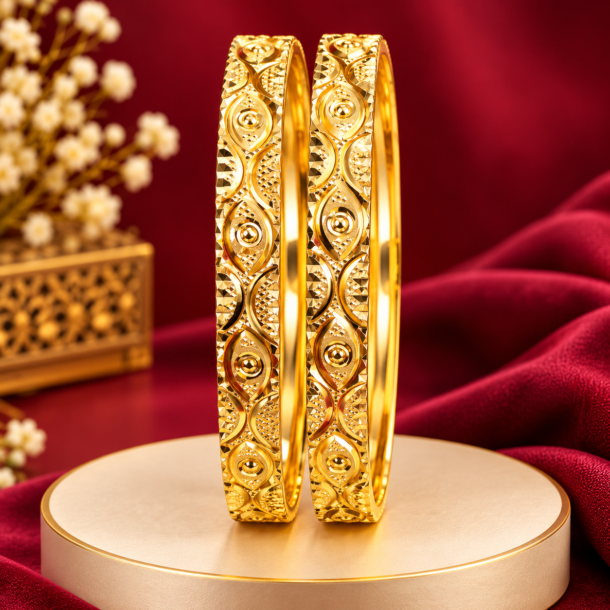 Ornate Circular Motif Gold-Tone Bangles
