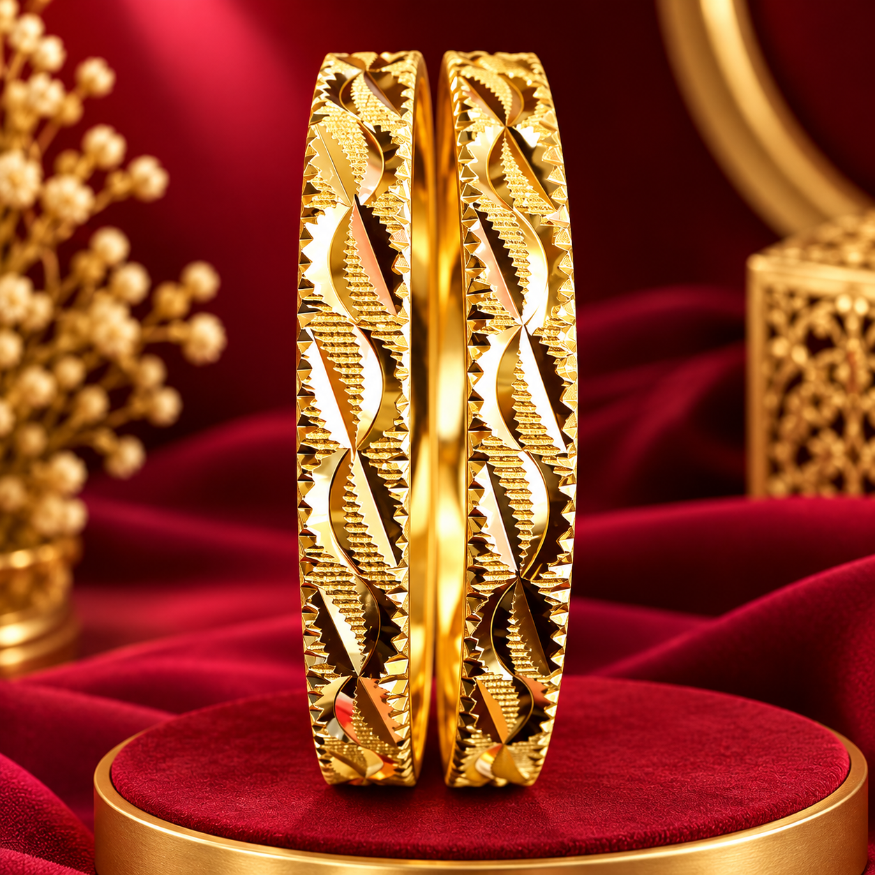 Gold-Tone Leaf Wave Bangles