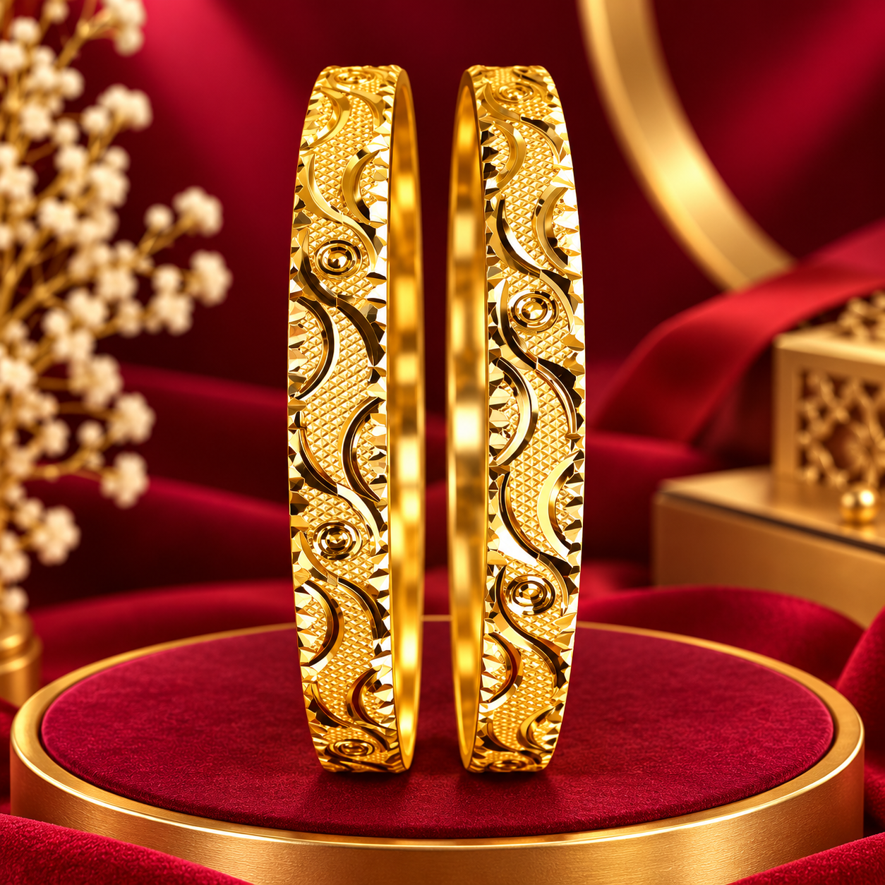 Gold-Tone Curved Swirl Bangles