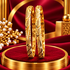 Textured Oval Motif Gold-Tone Bangles – Set of 2