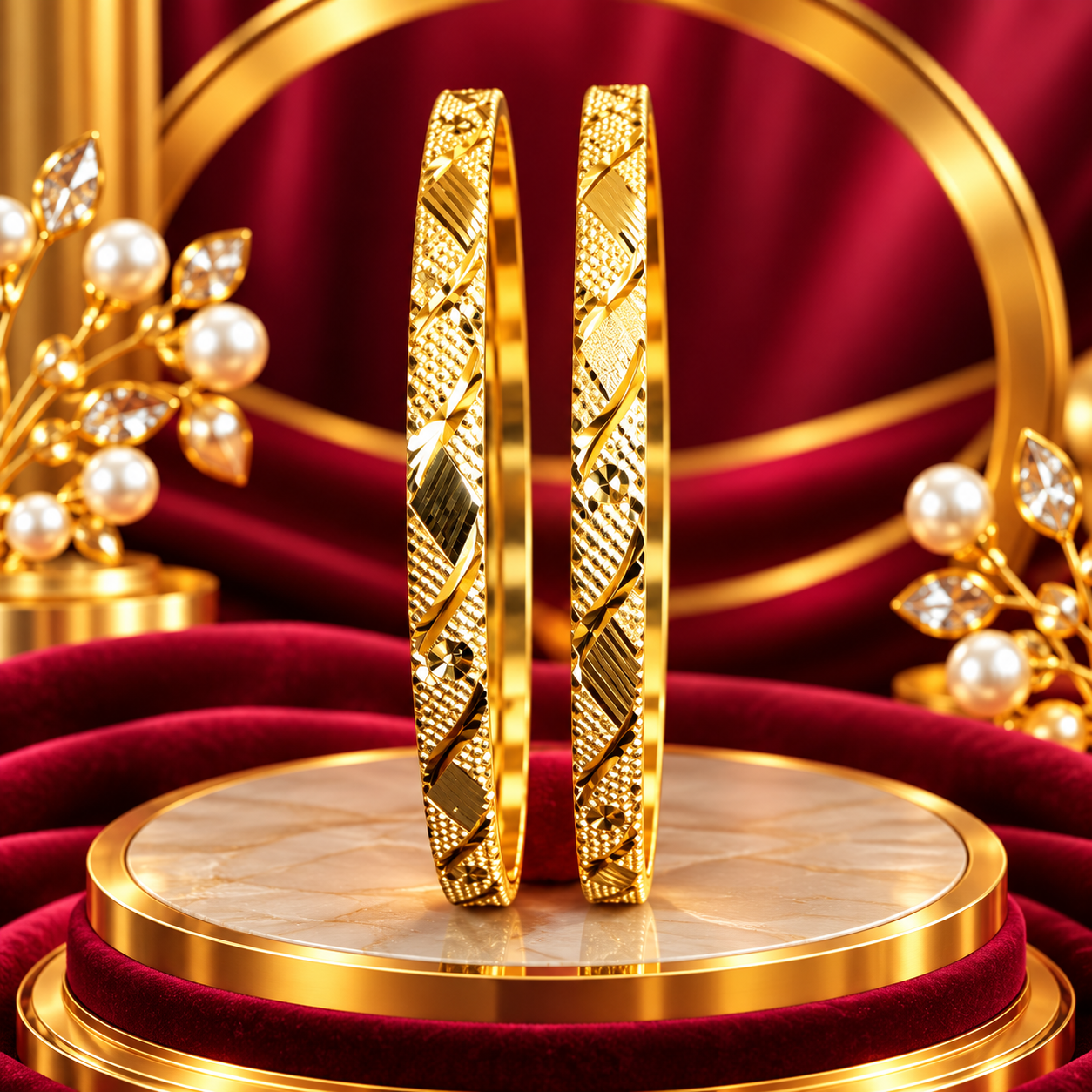 Diagonal Ribbon Textured Gold-Tone Bangles – Set of 2