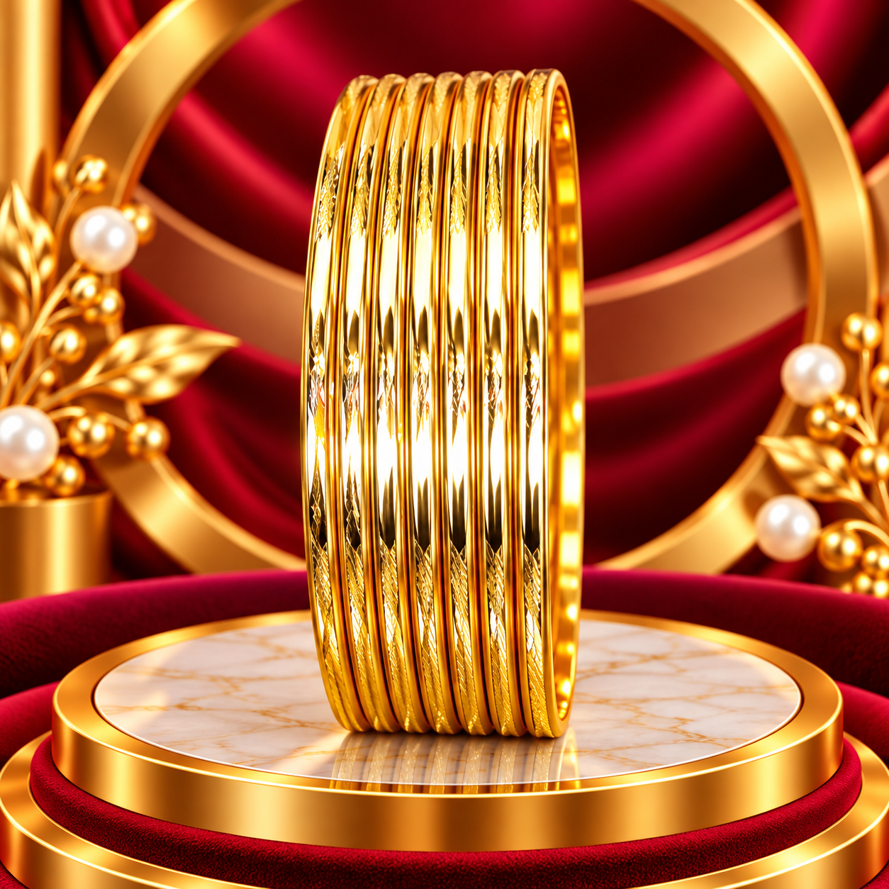 Polished Gold-Tone Slim Bangle Stack