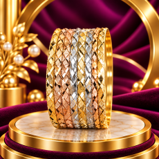 Three-Tone Diamond-Cut Lattice Bangle Stack