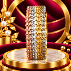 Three-Tone Curved Link Bangle Stack