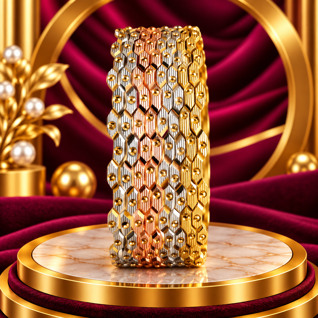 Three-Tone Dotted Tile Bangle Stack