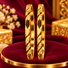 Ornate Leaf Pattern Gold-Tone Bangles – Pair