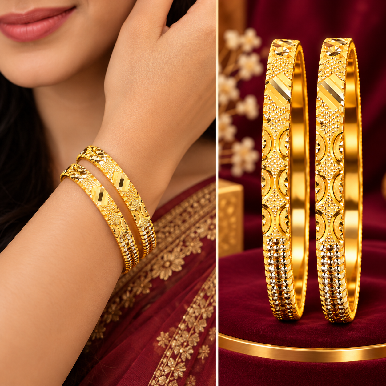 Textured Geometric Gold-Tone Bangles