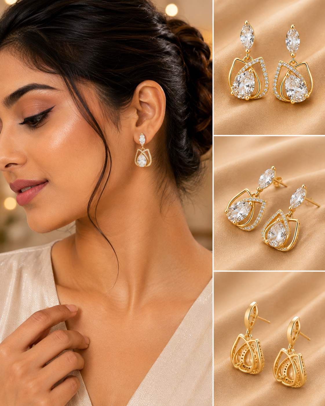 Geometric Teardrop Crystal Drop Earrings