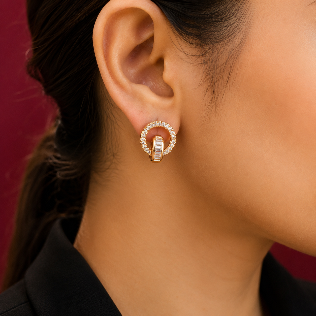 Crystal Arc Gold-Tone Stud Earrings