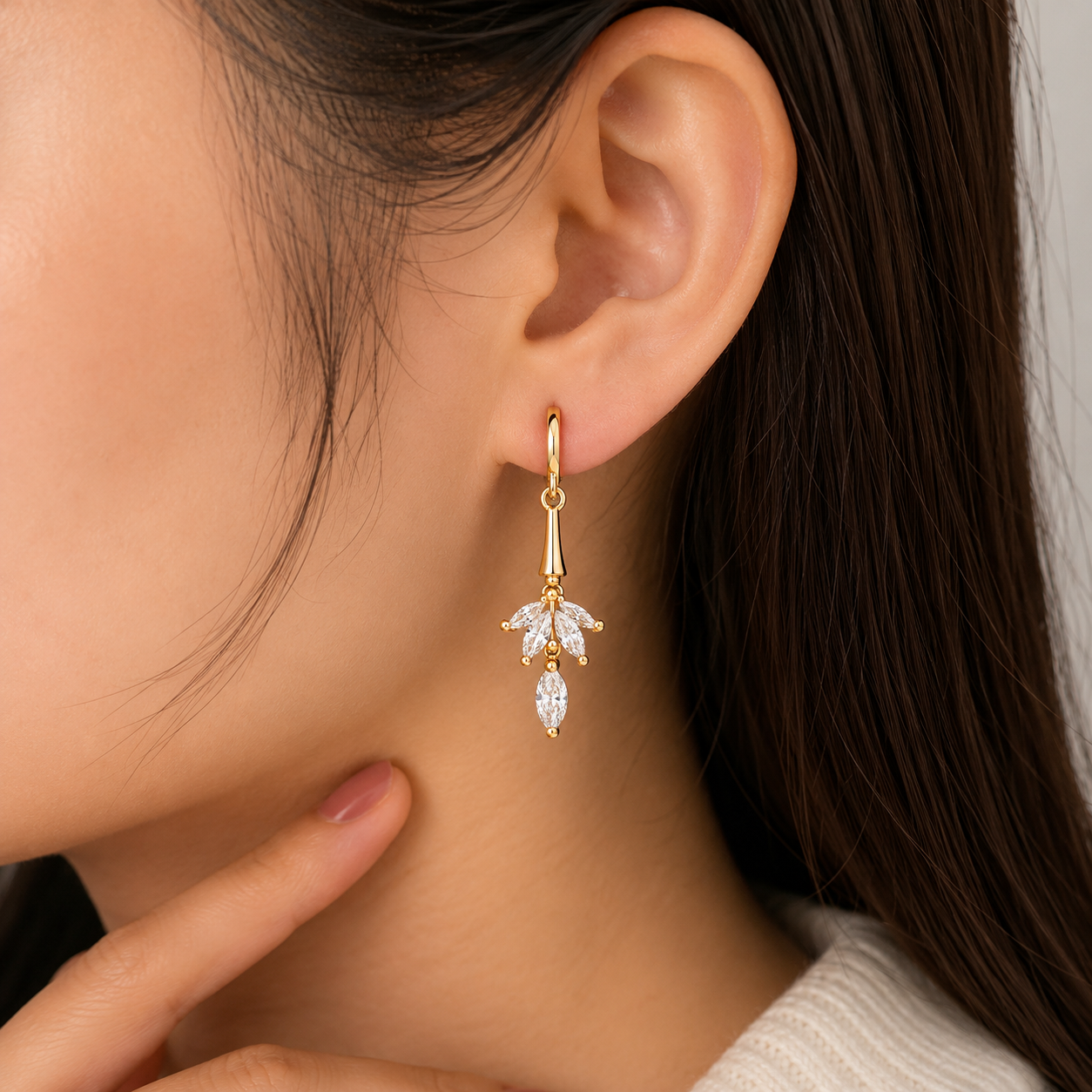 Crystal Petal Gold-Tone Drop Earrings