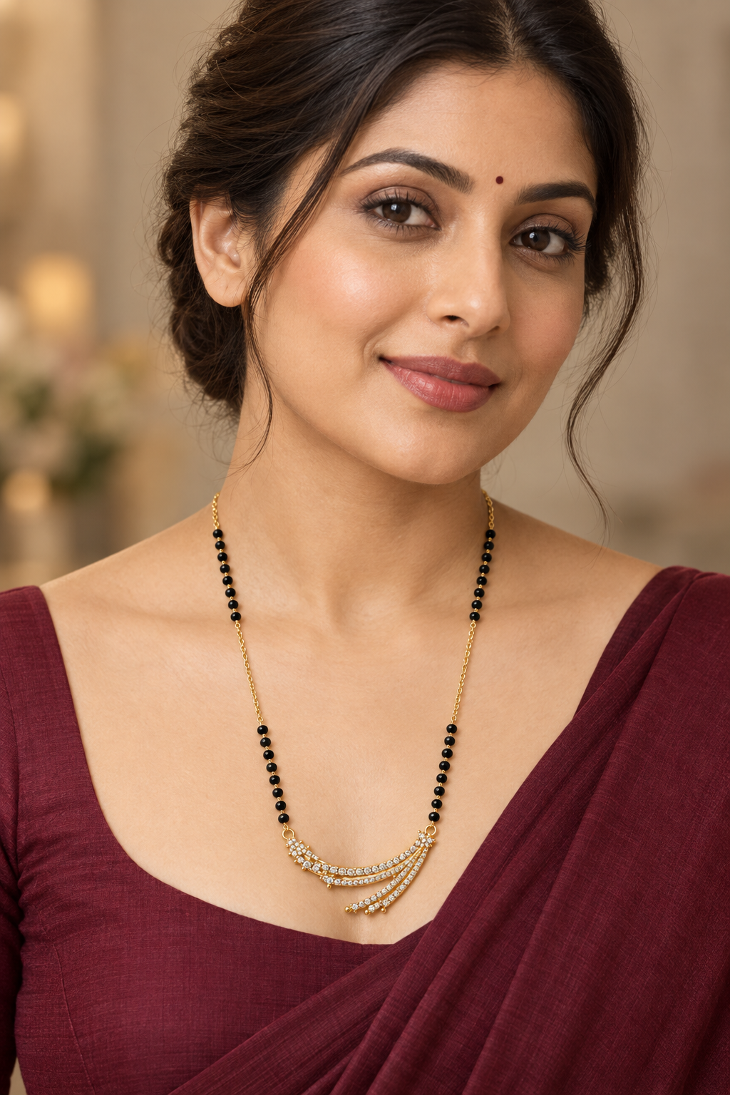 Modern CZ Layered Sweep Gold Mangalsutra
