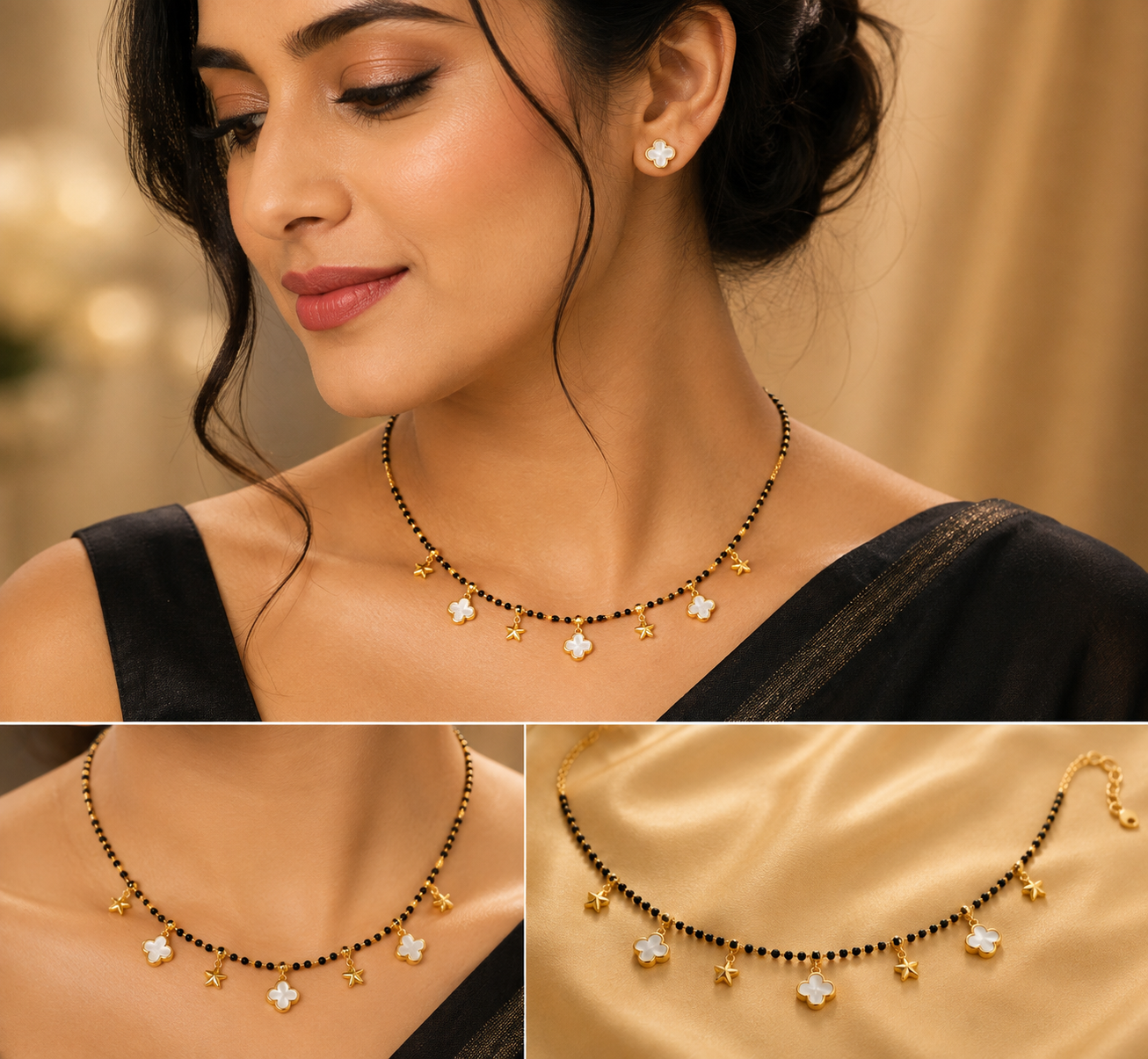 Mother-of-Pearl Clover Charm Gold-Tone Mangalsutra