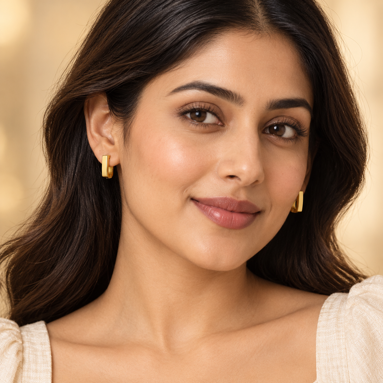 Modern Gold Rectangular Huggie Hoop Earrings
