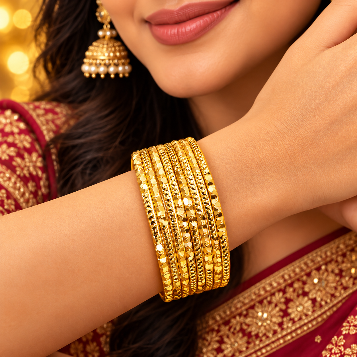 Faceted Gold-Tone Slim Bangle Set