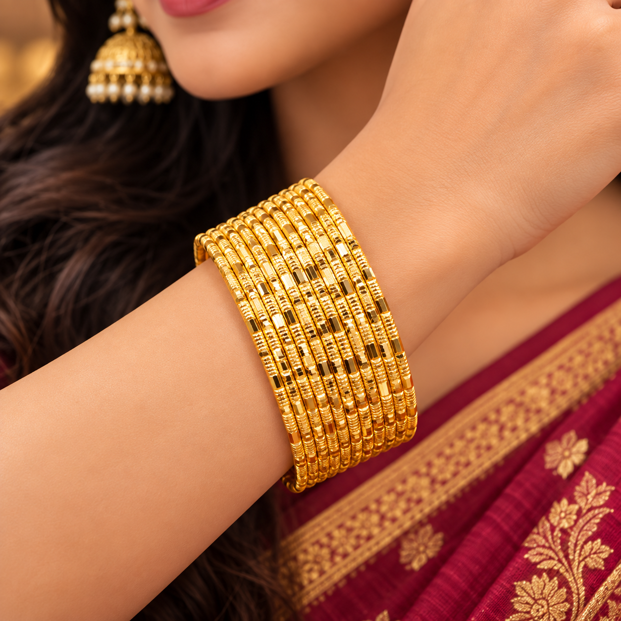Textured Gold-Tone Slim Bangle Set