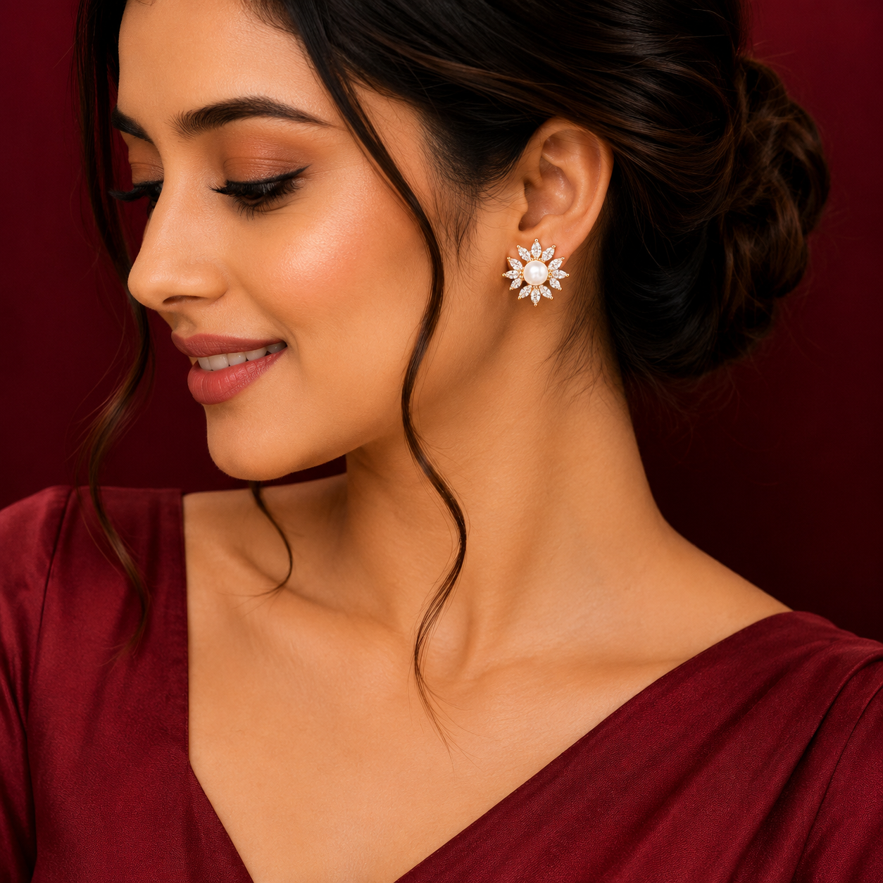 Pearl-Centre Crystal Sunburst Stud Earrings