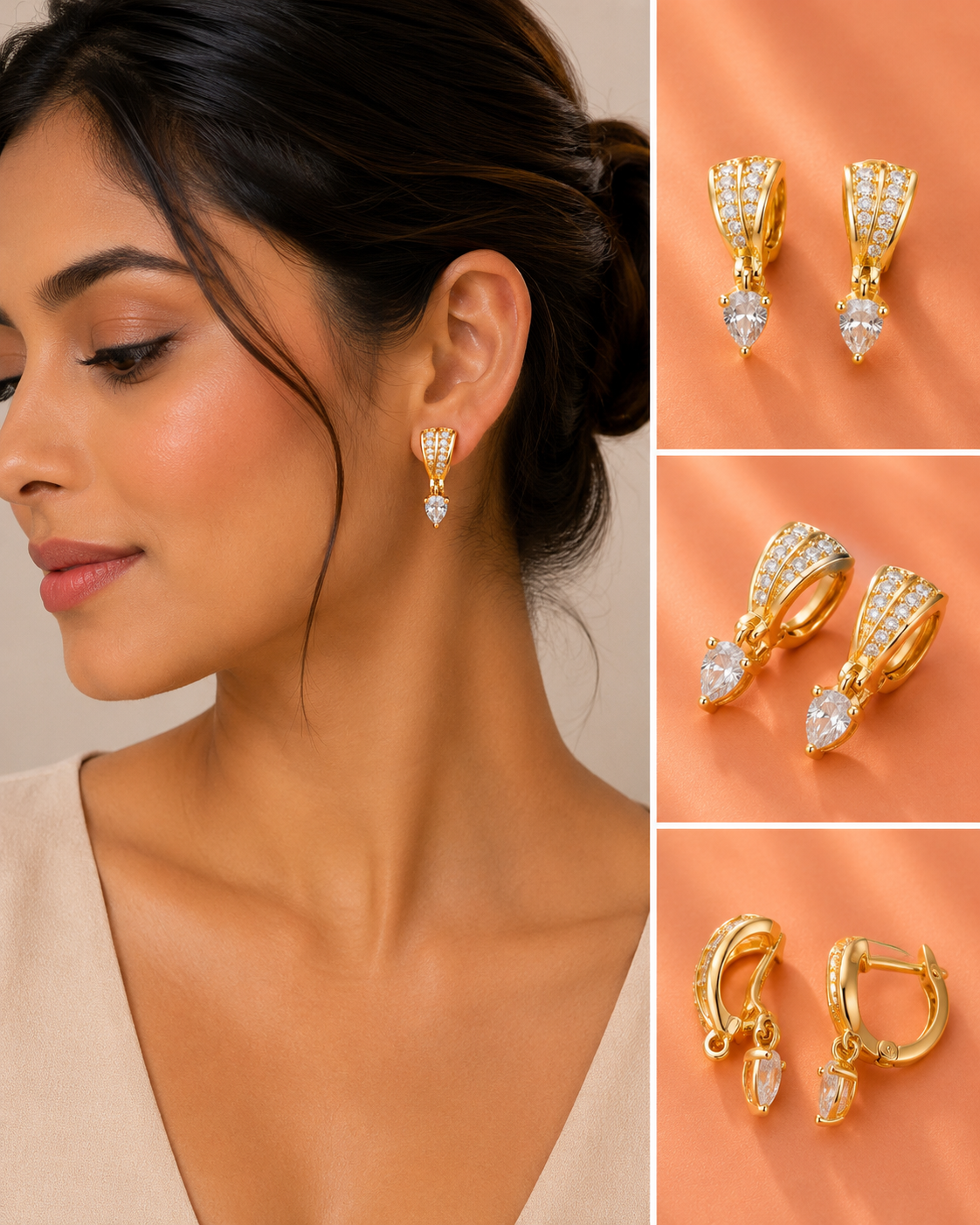 Crystal Fan Teardrop Gold-Tone Huggie Earrings